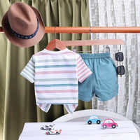 Boys Multicolor Stripes Embroidered T-Shirt With Shorts Sets Sets