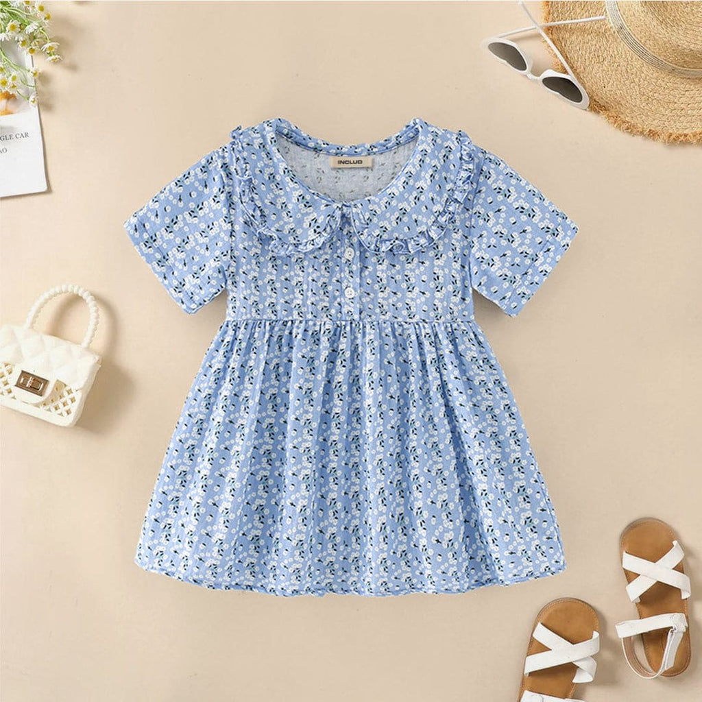 Girls Floral Print Casual Dress Casual Dresses Blue 1-2 Y 