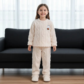 Girls Off White Self-Design Fleece Top With Jogger Co-ord Sets Sets Off White 2-3 Y