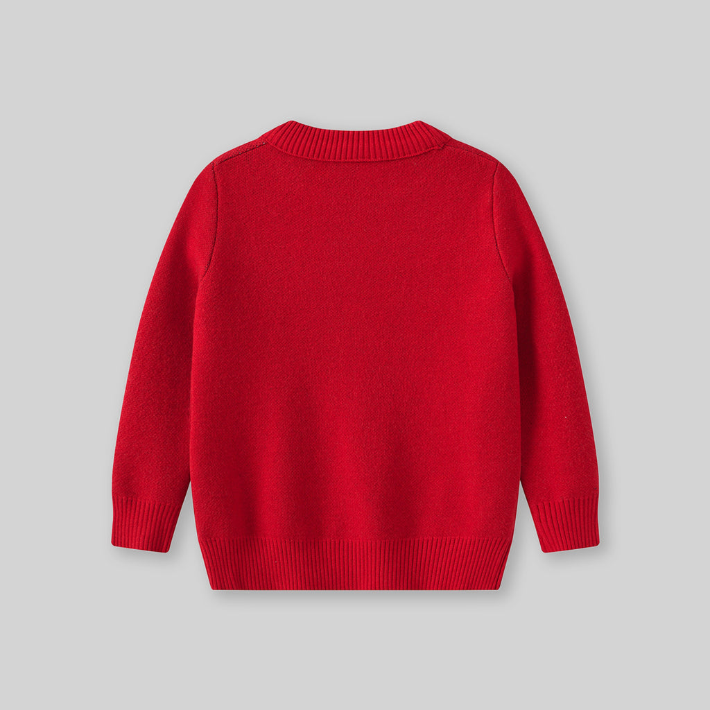 Girls Red Reindeer Self-Designed Winter Pullover Sweater Sweaters & Cardigans