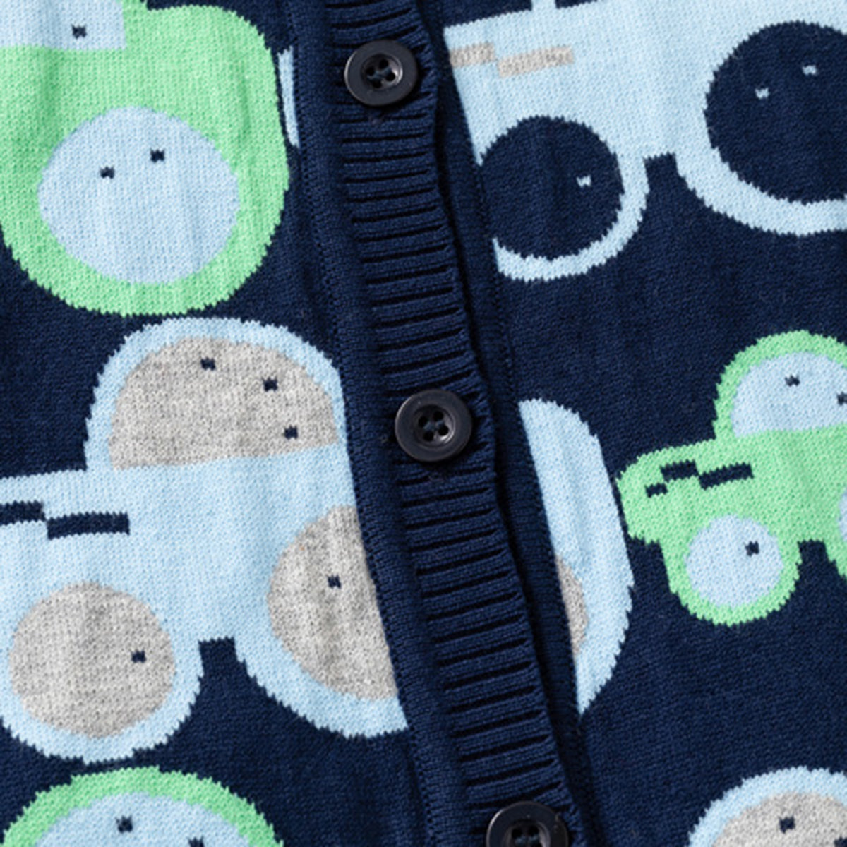 Boys Navy Blue Cardigan With Self-Design Car Patterns Sweaters & Cardigans