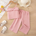 Girls Pink Textured Sleeveless Crop Top With Pants Co-ord Sets Sets Pink 1-2 Y