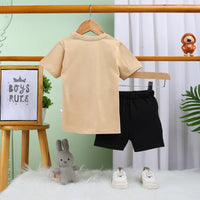 Boys Khaki Logo Print Short Sleeve T-Shirt With Drawstring Shorts Sets Sets