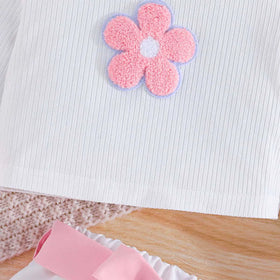 Girls Floral Applique Long Sleeve Top & Pink Skirt Sets Sets