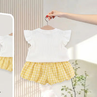 Girls Duck Applique Round Neck Top With Yellow Elasticated Shorts Sets 2 pc. Sets