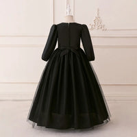 Girls Black Embroidered Maxi Dress With Puff Sleeves Casual Dresses