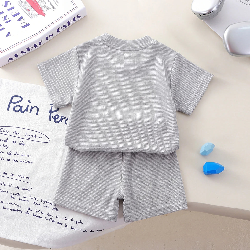 Boys Light Grey Waffle Knit Short Sleeve T-Shirt With Shorts Sets 2 pc. Sets