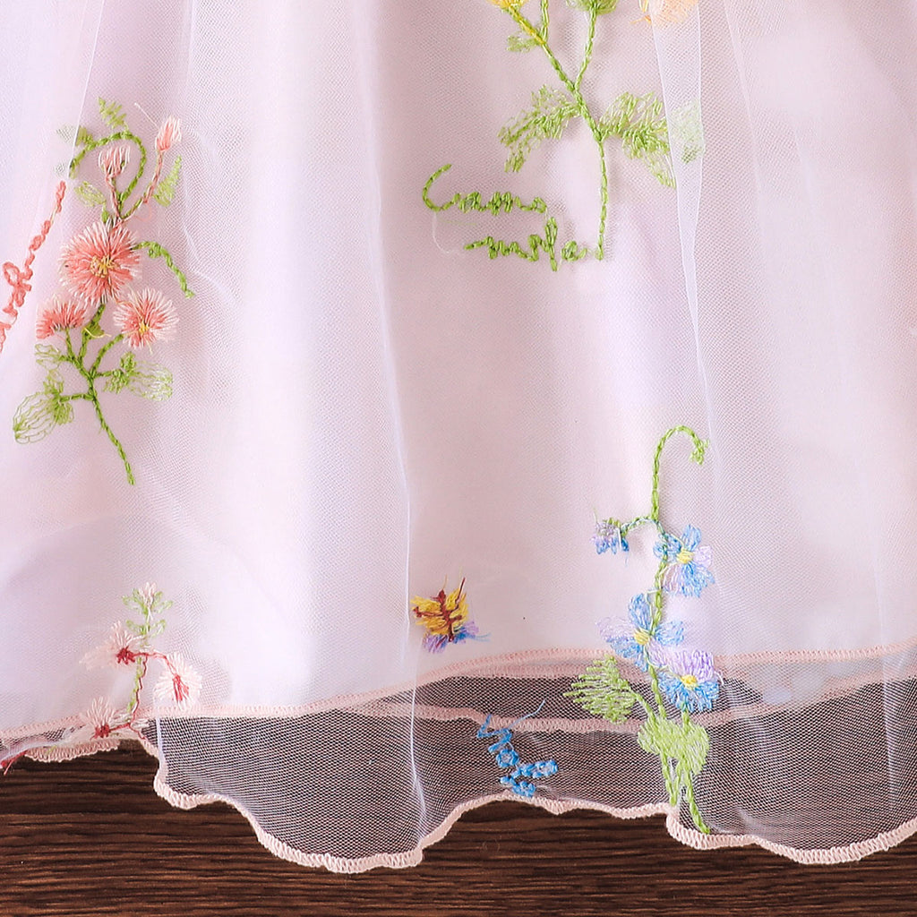 Girls Light Pink Flower Appliqued Sleeveless Dress Casual Dresses
