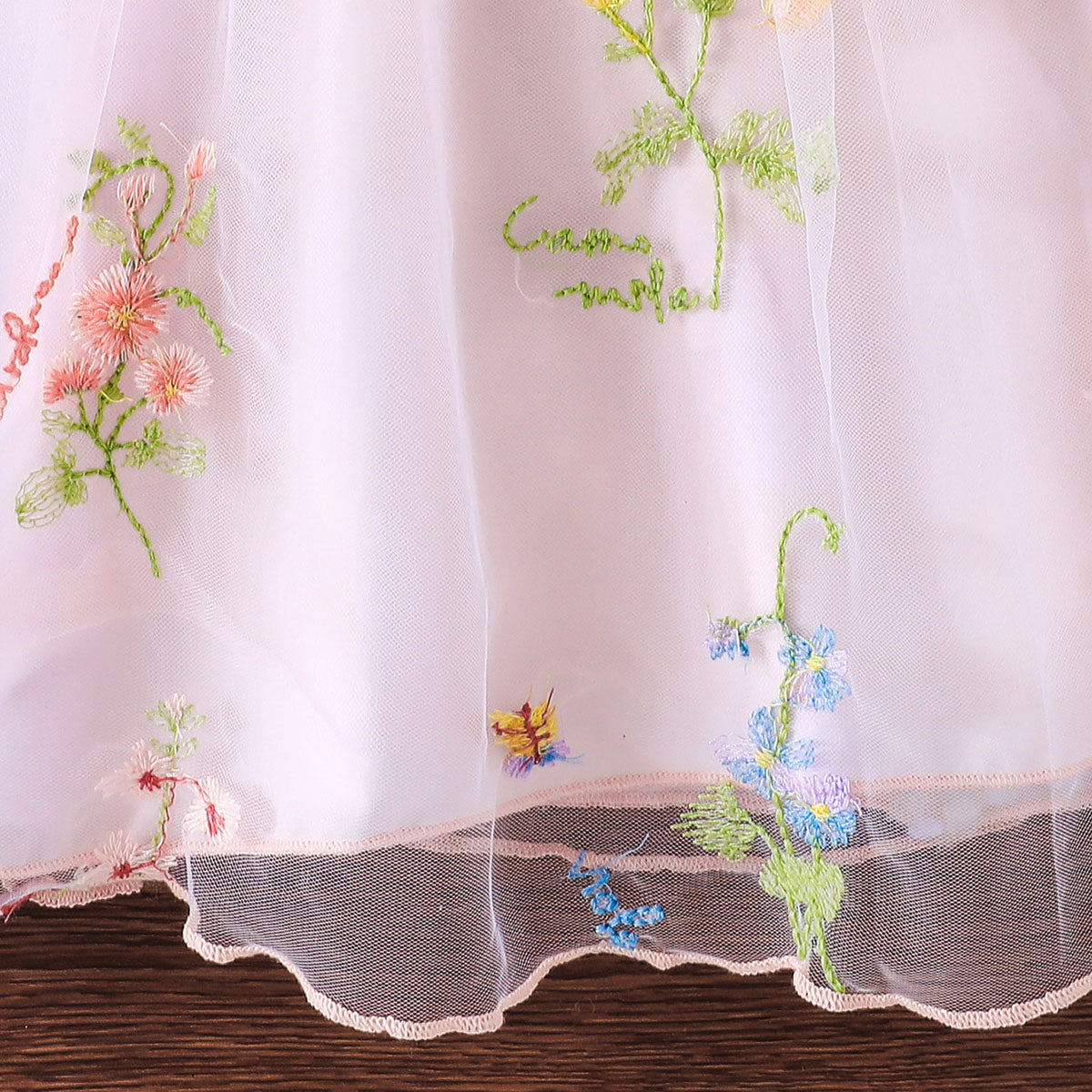 Girls Light Pink Flower Appliqued Sleeveless Dress Casual Dresses