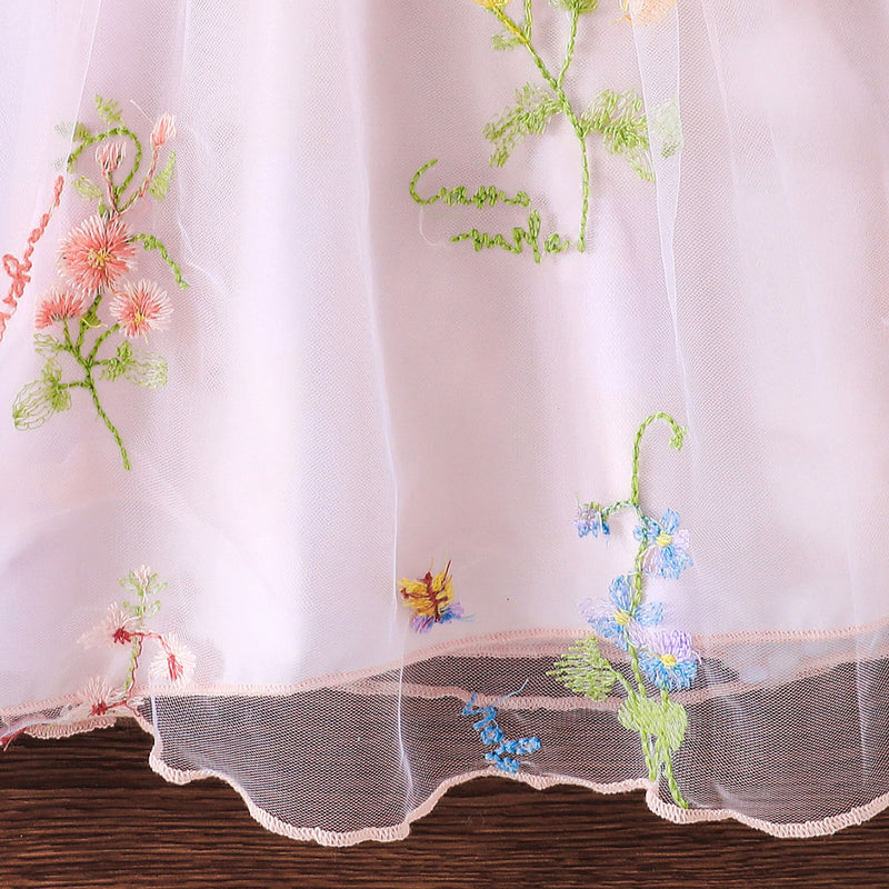 Girls Light Pink Flower Appliqued Sleeveless Dress Casual Dresses