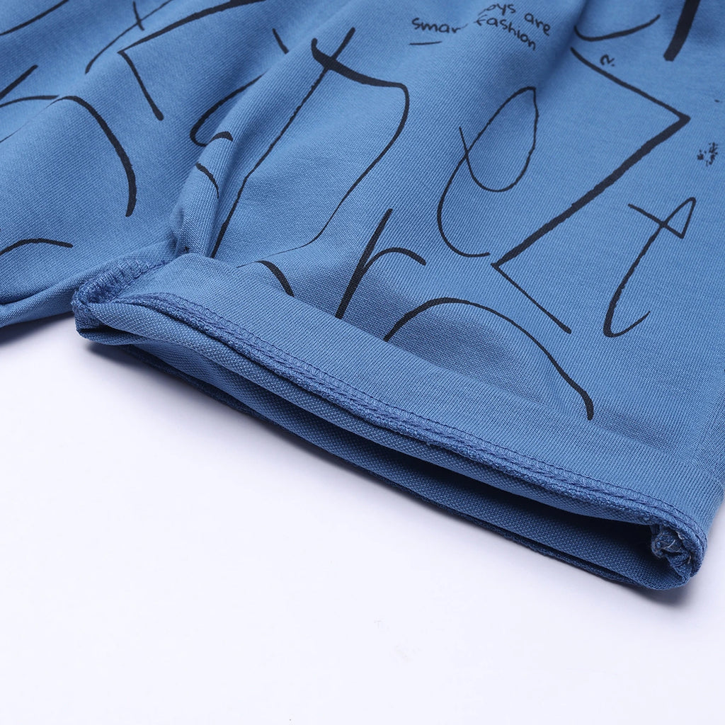 Boys Blue Astronaut Graphic Short Sleeve T-shirt With Drawstring Shorts And Bag Sets Sets