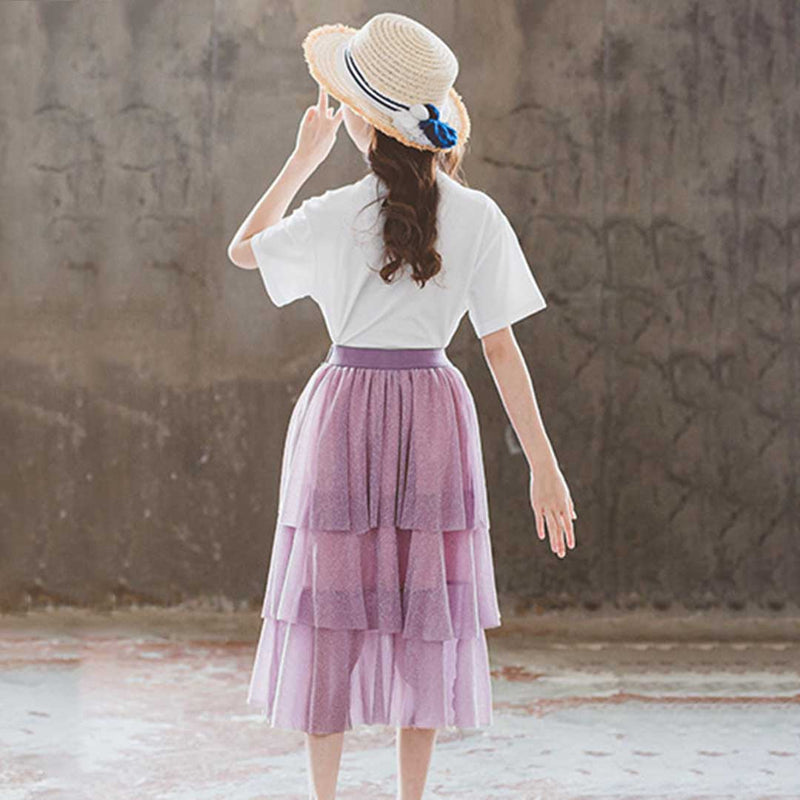 Girls Short Sleeve Graphic Print T-Shirt With Long Skirt Set 2 pc. Sets   