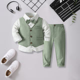Boys Printed Long Sleeves Shirt With Green Waistcoat And Trouser Set