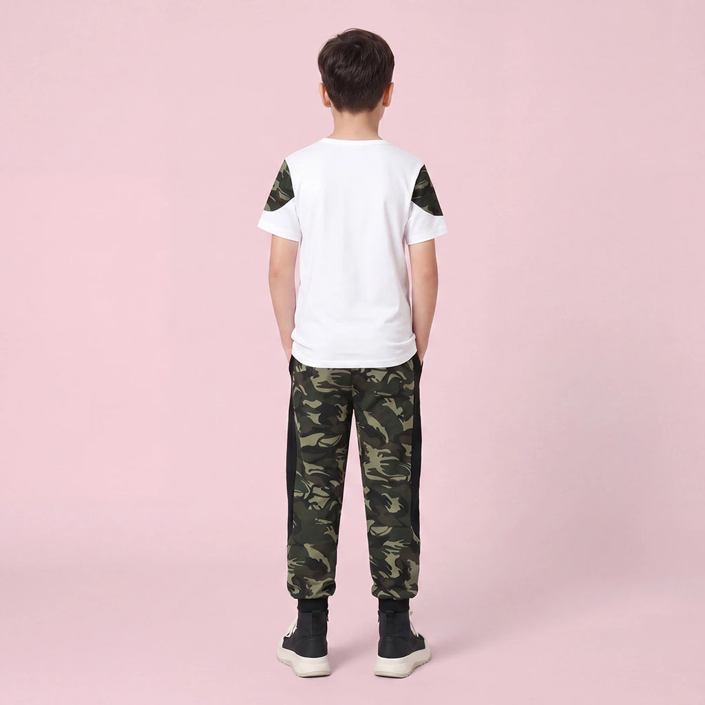 Boys White Camouflage Print Short Sleeve T-Shirt With Pants Sets 2 pc. Sets