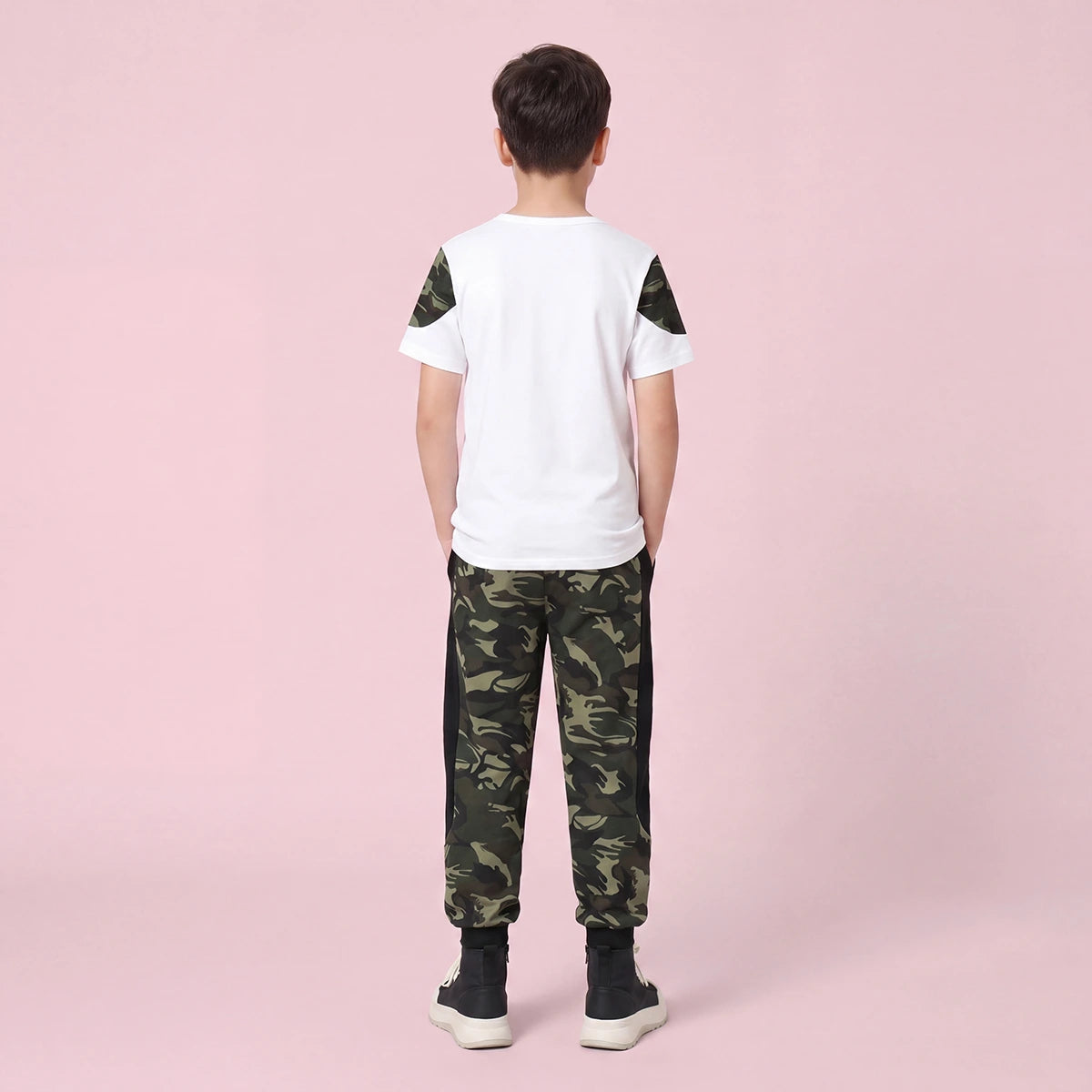 Boys White Camouflage Print Short Sleeve T-Shirt With Pants Sets 2 pc. Sets
