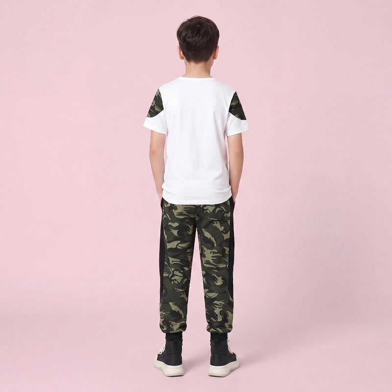 Boys White Camouflage Print Short Sleeve T-Shirt With Pants Sets 2 pc. Sets