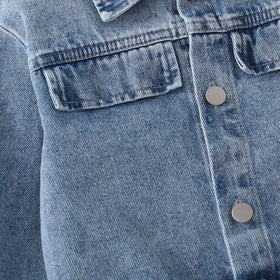 Girls Blue Solid Denim Long Sleeves Winter Jacket Coats & Jackets