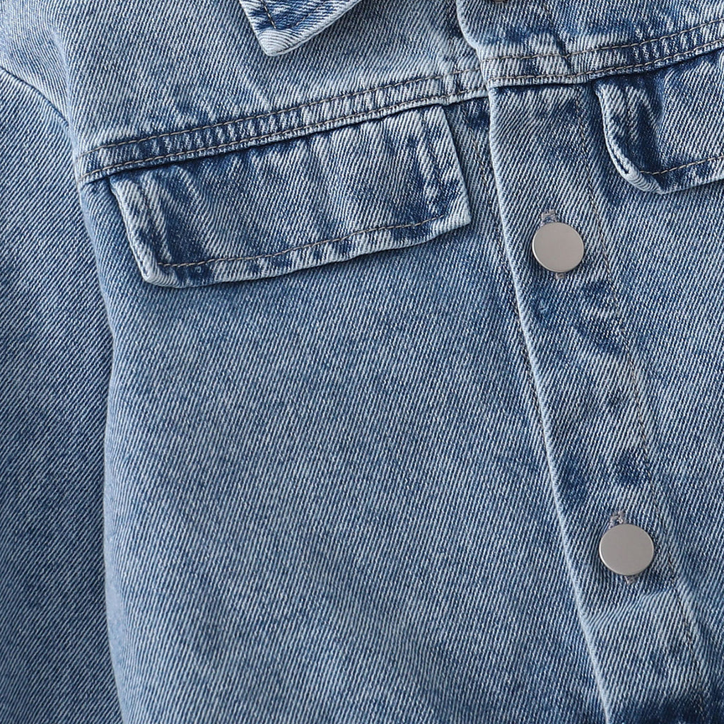 Girls Blue Solid Denim Long Sleeves Winter Jacket Coats & Jackets