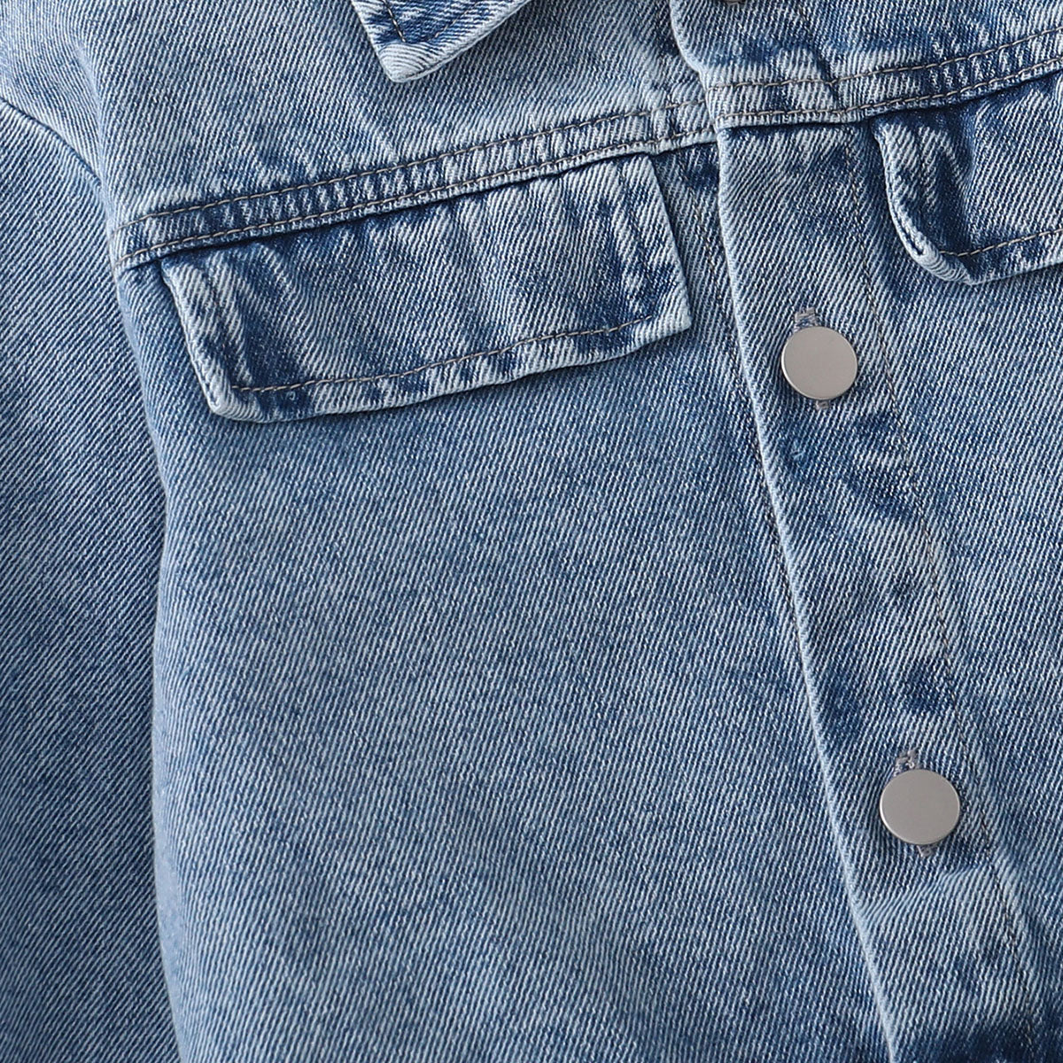 Girls Blue Solid Denim Long Sleeves Winter Jacket Coats & Jackets