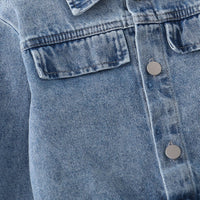 Girls Blue Solid Denim Long Sleeves Winter Jacket Coats & Jackets
