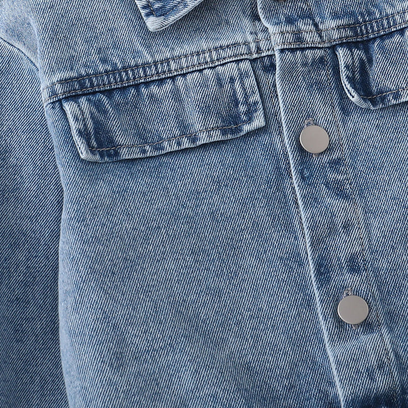 Girls Blue Solid Denim Long Sleeves Winter Jacket Coats & Jackets