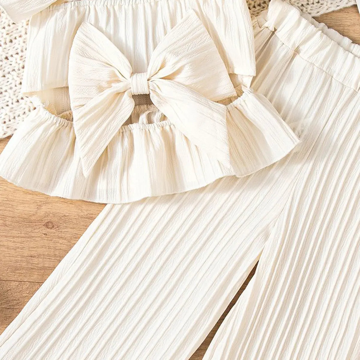 Girls Apricot Self Stripe Peplum Top With Pants Co-ord Sets Sets