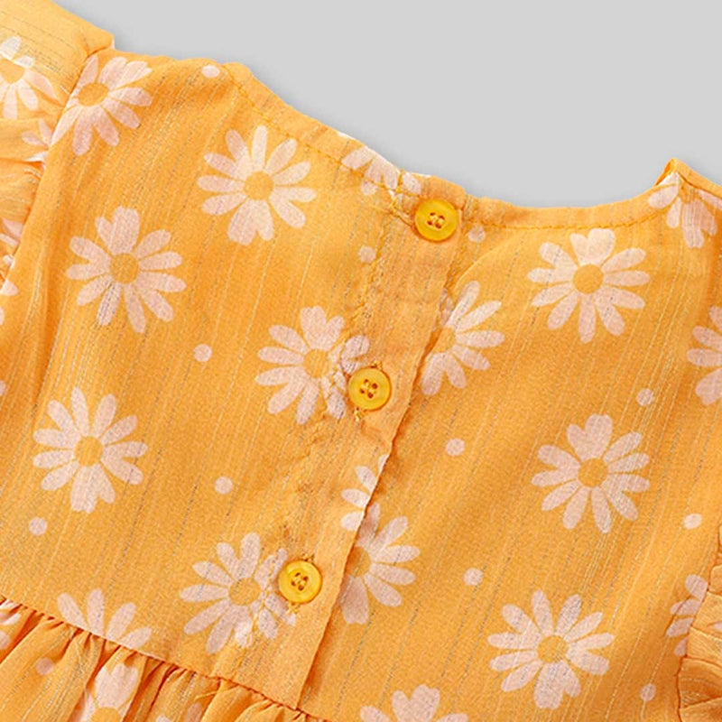 Girls Floral Print Flared Sleeves Dress Casual Dresses   