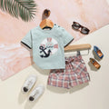Boys Green Patch Embroidered T-Shirt With Checked Shorts Sets Sets Green 0-1 M