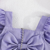 Girls Purple Sleeveless Top With Big Bow And Shorts Sets 2 pc. Sets
