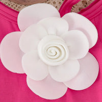 Girls Fuchsia 3D Flower Applique Top With Bow Applique Skirt Sets Sets
