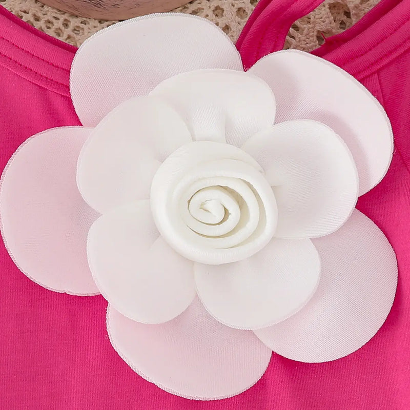 Girls Fuchsia 3D Flower Applique Top With Bow Applique Skirt Sets Sets