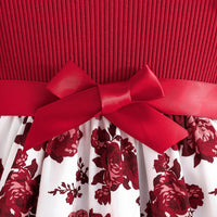 Girls Red Floral Print Flared Sleeve Fit & Flare Dress Casual Dresses