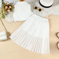 Girls White Sleeveless Top With Pleated Flared Skirt Sets 2 pc. Sets