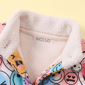 Girls Multicolour Smiley Printed Long Sleeve Jacket Coats & Jackets