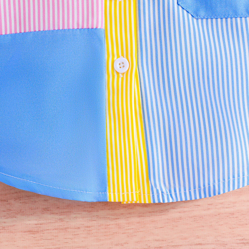Girls Striped Colorblocked Shirt with Shorts Set Sets