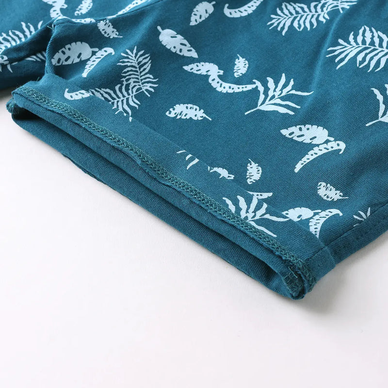 Boys Sky Blue Typographic Printed Short Sleeves T-Shirt With Pinted Drawstring Shorts Sets Sets
