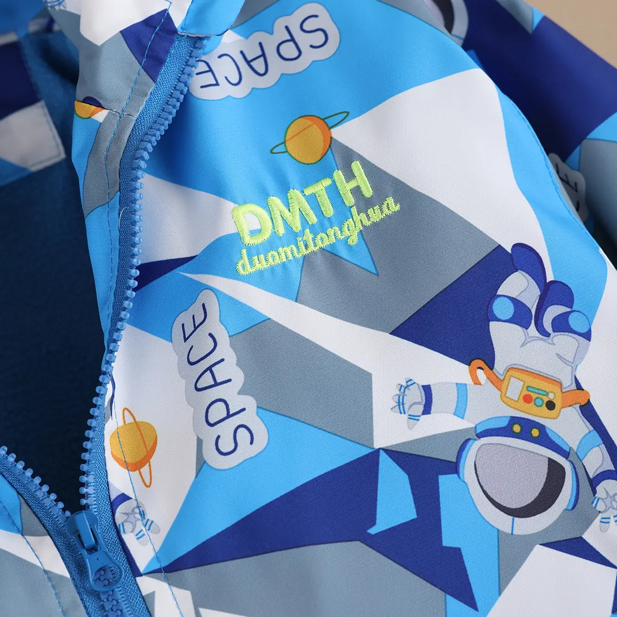 Boys Blue Astronaut Printed Hooded Zipper Jacket Coats & Jackets