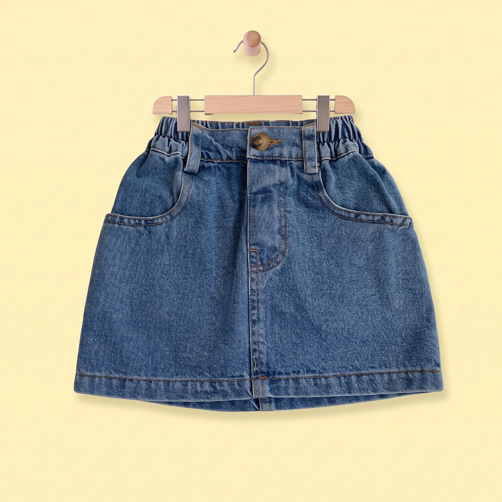 Girls Blue Solid Denim Mini Skirt Skirts Blue 1-2 Y