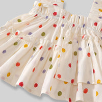 Girls Off-White Multicolour Polka Dot Printed Tiered Top With Pants Sets Sets