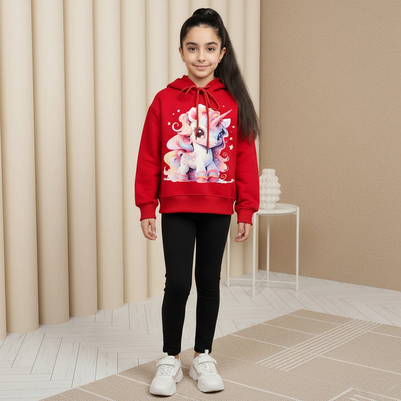Girls Red Unicorn Graphics Hooded Sweatshirt Sweatshirts & Hoodies Red 6-7 Y