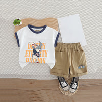Boys White Graphic Extended Shoulder T-Shirt With Shorts Set 2 pc. Sets