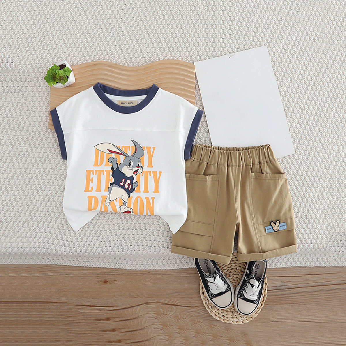 Boys White Graphic Extended Shoulder T-Shirt With Shorts Set 2 pc. Sets