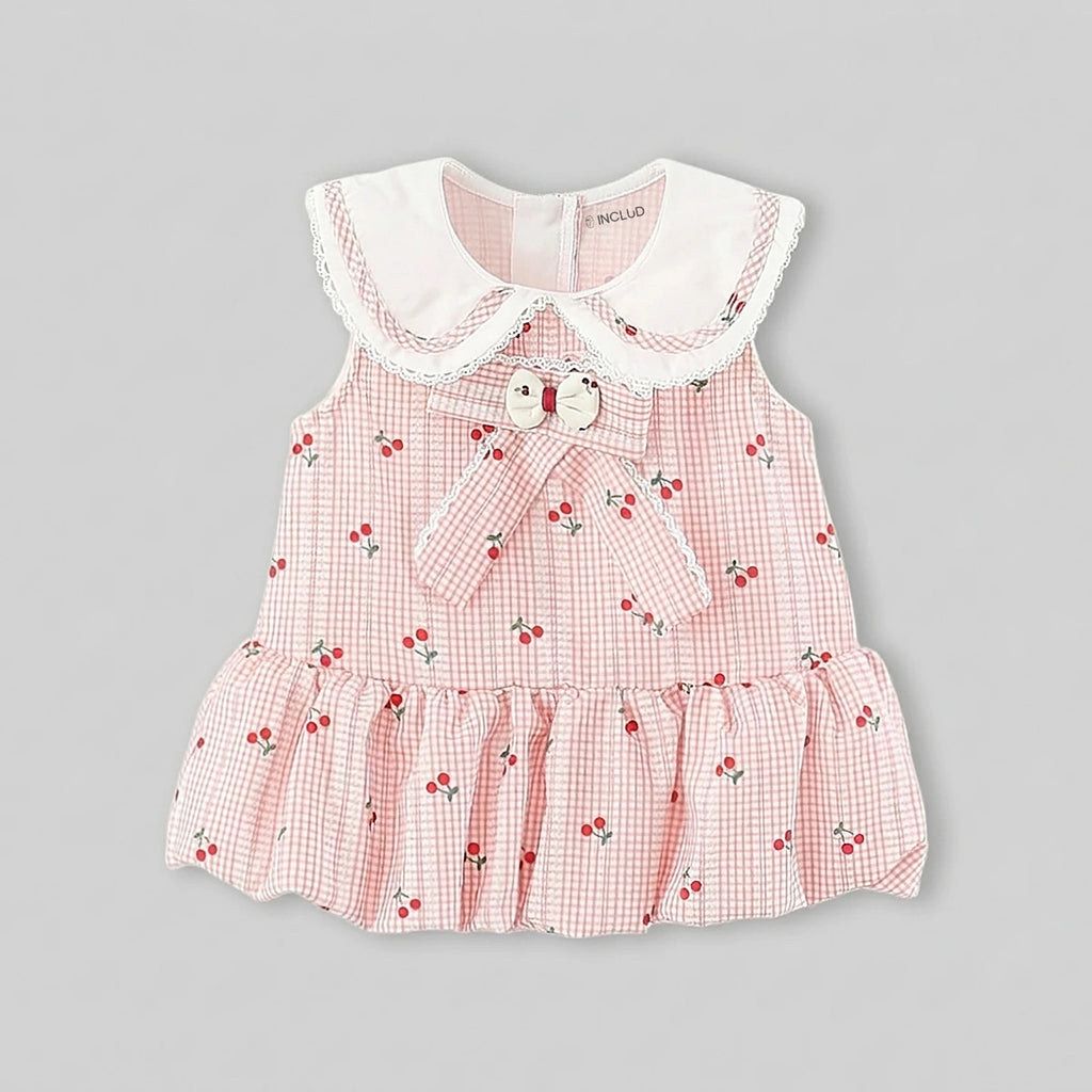 Girls Light Pink Cherry Print A-line Dress Casual Dresses