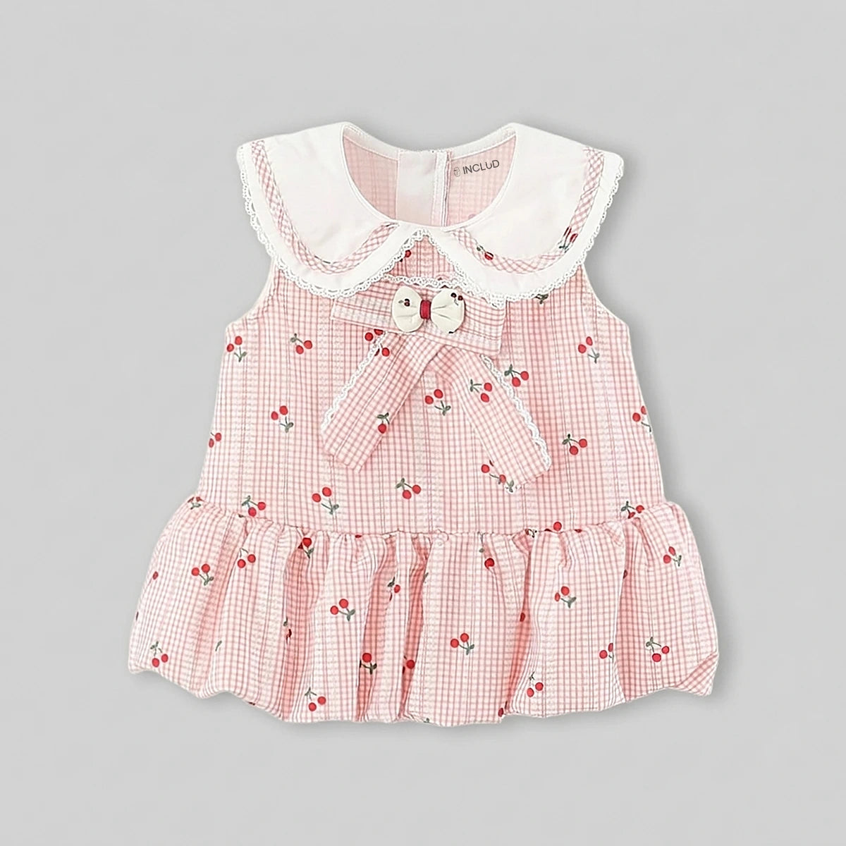 Girls Light Pink Cherry Print A-line Dress Casual Dresses
