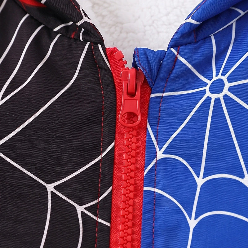 Boys Black Spiderweb Print Hooded Zip-Up Jacket Coats & Jackets