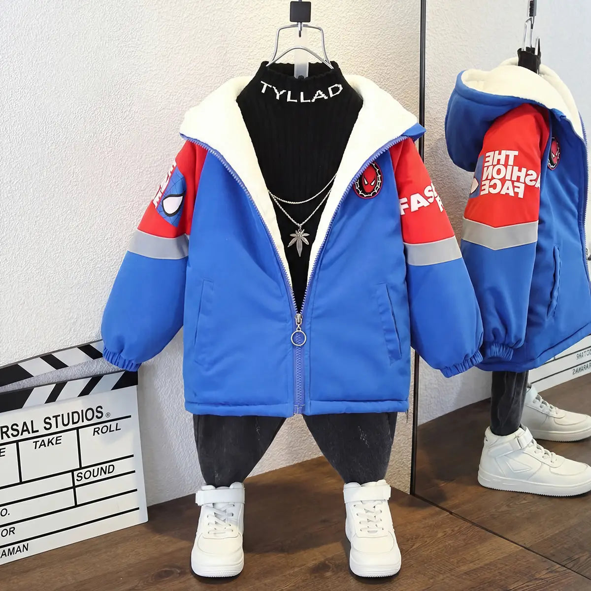 Boys Blue Cartoon Character Print Hooded Jacket Coats & Jackets Blue 1-2 Y