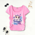 Girls Light Pink Hamster Graphic Short Sleeves Scoop Neck T-Shirt Tshirts Light Pink 7-8 Y
