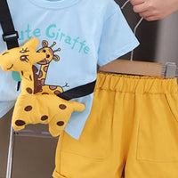 Boys Sky Blue Giraffe Printed Short Sleeve T-Shirt With Shorts Sets 2 pc. Sets