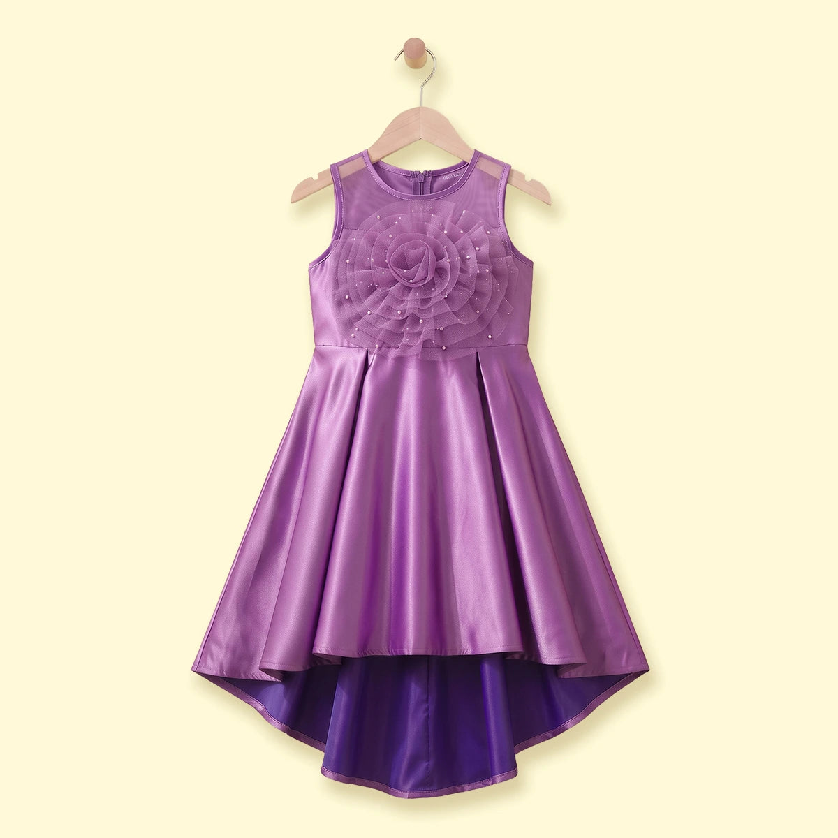 Girls Purple Floral Applique Sleeveless High-Low Party Dress Party Dresses Purple 1-2 Y