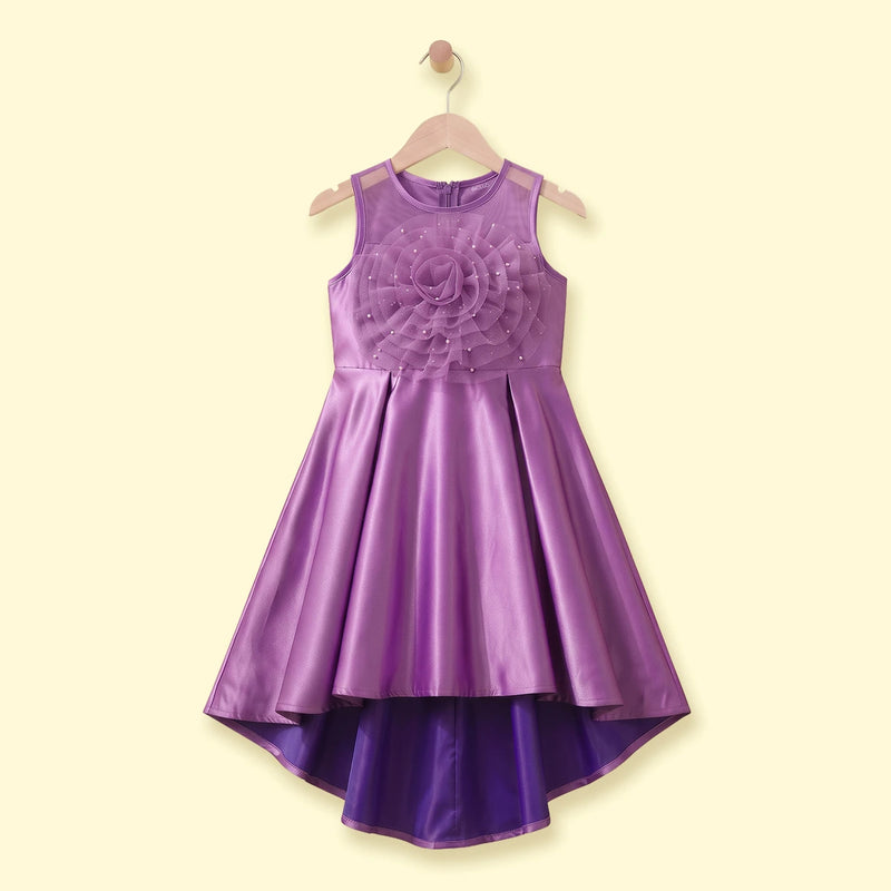 Girls Purple Floral Applique Sleeveless High-Low Party Dress Party Dresses Purple 1-2 Y